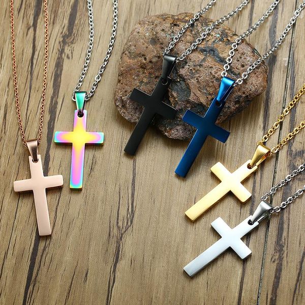 

pendant necklaces 6 colors titanium steel cross necklace for men women minimalist choker jewelry male female prayer, Silver