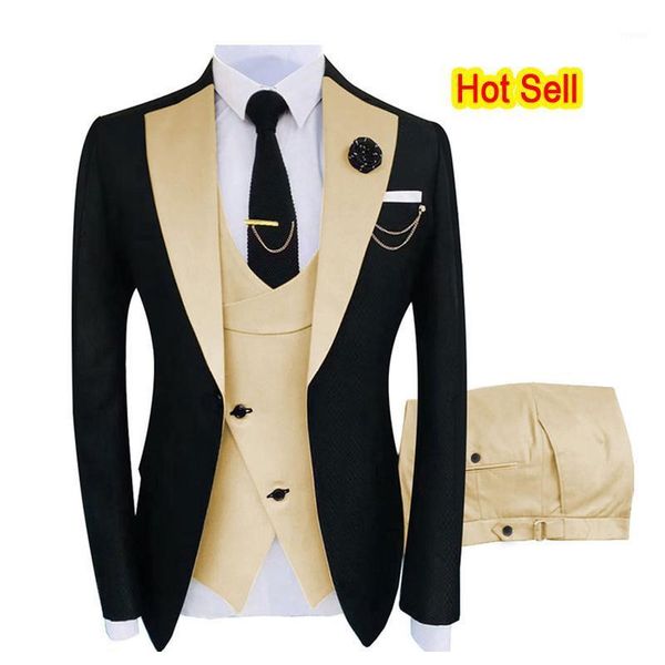 

men's suits & blazers fashion wedding dress luxury design 3pieces men suit slim fit single breasted homme costume tuxedo male b, White;black