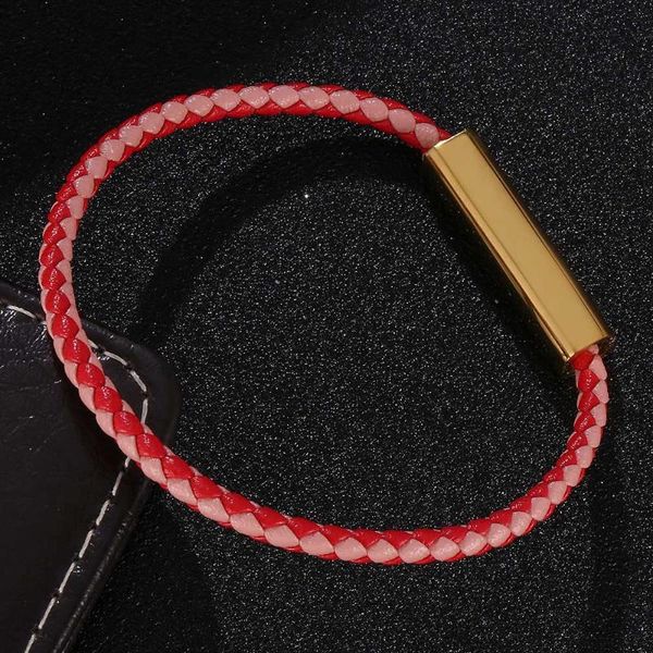 Braccialetti con ciondoli Bracciale semplice Rosso Rosa Intrecciato Donna Pelle Color oro Acciaio inossidabile Chiusura magnetica Braccialetti Gioielli Regali BB0607