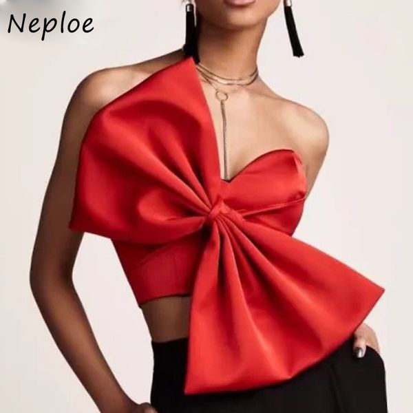 Neploe Sexy Big Bowknot Verão Colheita Tops Mulheres Bodycon Strapless Club Beach Blusa Camisas Blusa Vermelho Preto 210423