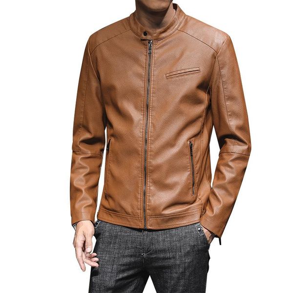 

men's fur & faux spring and autumn fashion personality locomotive pu leather jacket male leisure thin section slim coat men, Black