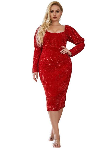 

plus size dresses 2021 autumn winter women's wedding evening dress female long sleeve backless sequined party women clothing, Black