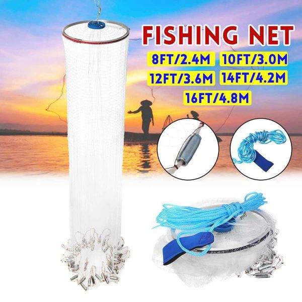 

hand cast net 2.4m-5m fishing-net fishing network folding throw accessories tools
