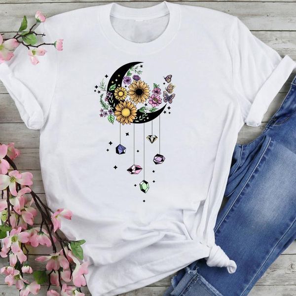 

women's t-shirt women sweet 2021 floral vintage 90s style cartoon summer fashion lovely clothes print short sleeve tees tshirt, White
