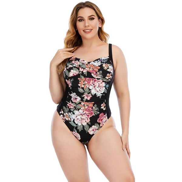 

one-piece suits 2021 women's plus-size plus fat swimsuit print swimwear 5 colors 4 sizes xxl sw210