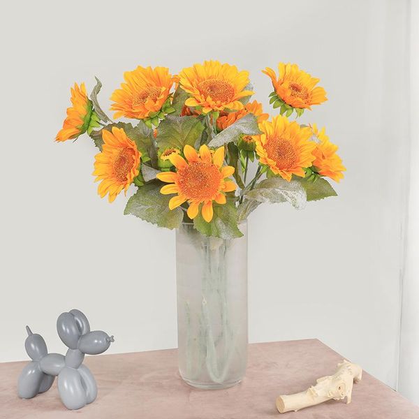 

3heads yellow silk sunflower artificial flowers for home office party garden el wedding decoration decorative & wreaths