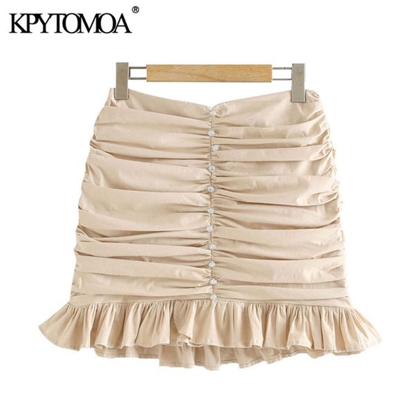 

kpytomoa women chic fashion appliques ruffled pleated mini skirt vintage high waist back zipper female skirts mujer 210412, Black