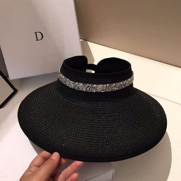 

french sunshade female summer big brim sunscreen cool anti ultraviolet sun cover face travel black straw hat black friday 8630, Black;white