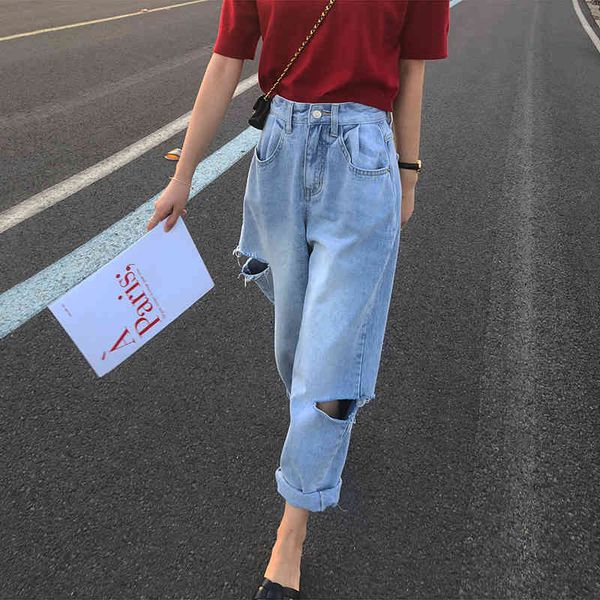 

jeans carrot in fashion, brem pants washed, women's loose slit pants., Blue
