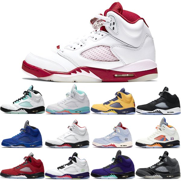 

basketball shoes 5s for men 3 space jam oreo metallic silver laney royal international flight ice blue red wings what the white stealth qual, White;red
