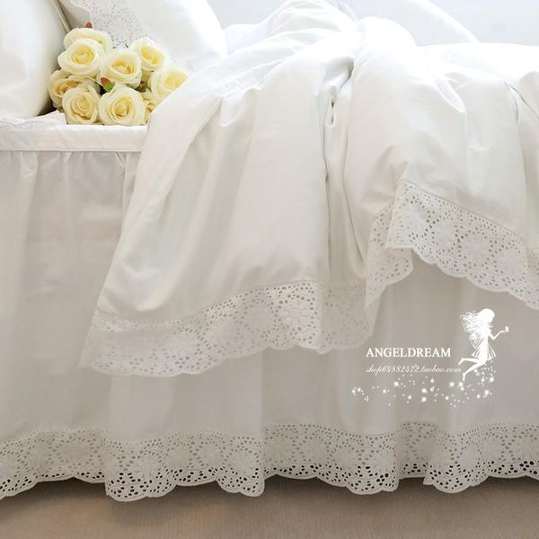 

bedding sets 100% cotton lace pure white set princess thick 4pcs ruffles kit us king  size pink duvet covers