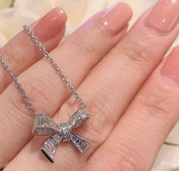 

luxury pendant necklace full zircon butterfly know bow charm short chain s925 sterling silver brand designer jewelry for women