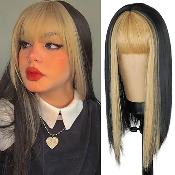 

long straight wig for women with bangs heat resistant cosplay wigs synthetic hair1, Black