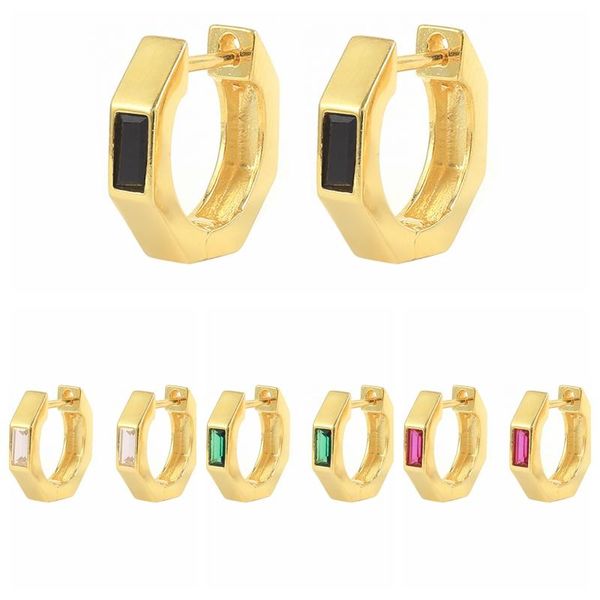 

hoop & huggie canner s925 sterling silver ear earrings for wedding gift rainbow rectangular cz zircon minimalist circle oorbellen, Golden;silver