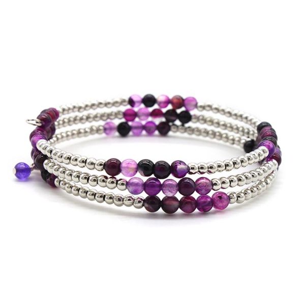

charm bracelets purple 4mm mini stone silver warp bangle 3 layers handmade diy women bracelet jewelry party gift gb032, Golden;silver