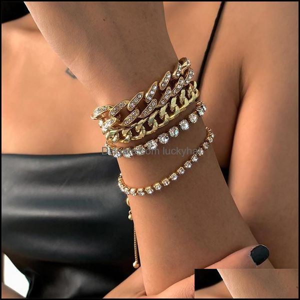 

link jewelrylink chain bracelets luxury shiny rhinestone set bangle women men adjustable crystal chunky link charm bracelet hand jewelry d, Black