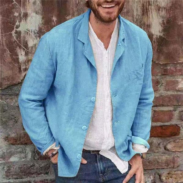 

men's suits & blazers casual men's solid blazer cotton linen coats spring summer fashion buttoned turn-down collar vintage men stre, White;black