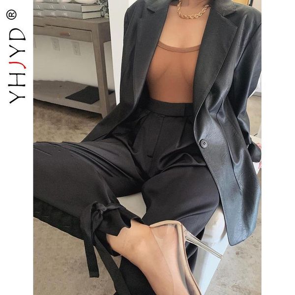 

women's pants & capris yhjyd elegant silk satin lace up high waist loose women fashion spring 2021 office ladies fancy jogger mujer, Black;white