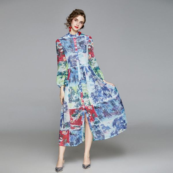 

women spring elegant temperament shirt dress vintage print party robe femme designer long vestidos casual dresses, Black;gray