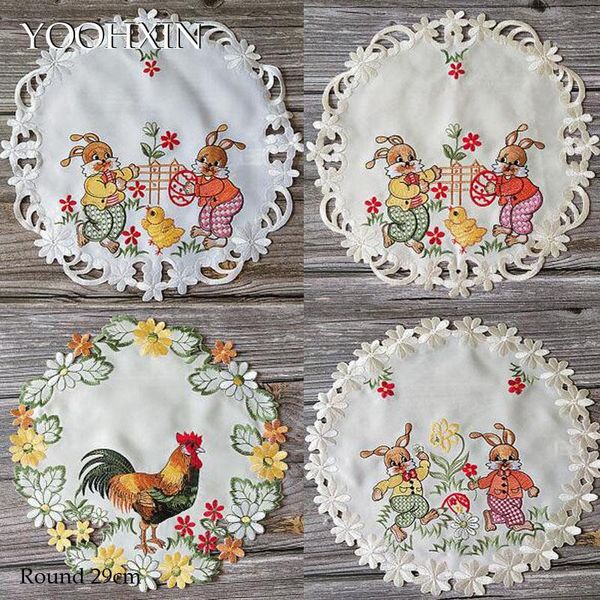 

mats & pads round 29cm cartoon satin embroidery lace table place mat cloth pad cup placemat doily kitchen easter decor tableware