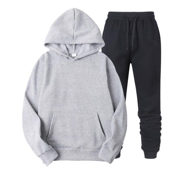 

men's hoodies & sweatshirts sets brand solid color casual hoodies+fitness pants men women autumn winter warm sweatpants tracksuit jogge, Black