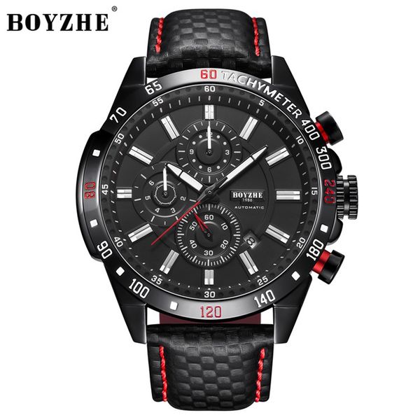 

mechanical watches men leather military watertight clock automatic business relogio masculino, Slivery;brown