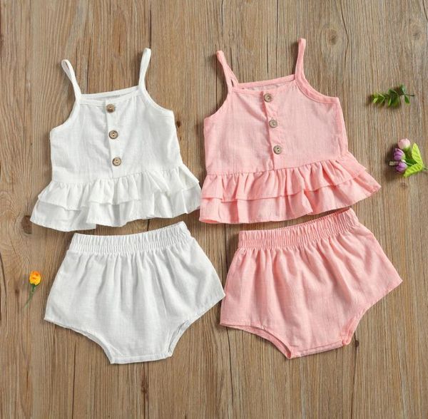 

clothing sets kids baby girls fashion clothes outfit set sleeveless solid color vest shorts children casual, White