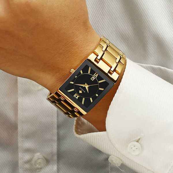 

relogio masculino wwoor classic square business men watch luxury gold black full steel waterproof quartz watch male drop 210527, Slivery;brown