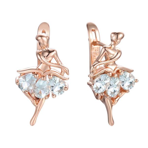 

dangle & chandelier fj women dance light blue/purple cubic zircon stone dress shaped 585 rose gold color drop earrings, Silver