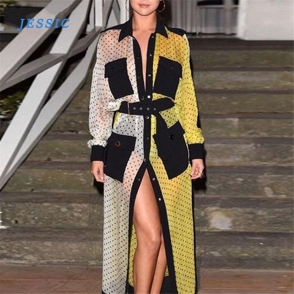 

collar full sleeves polka dots printed contrast colors shirt dress autumn and summer turn-down casual cotton dresses, Black;gray