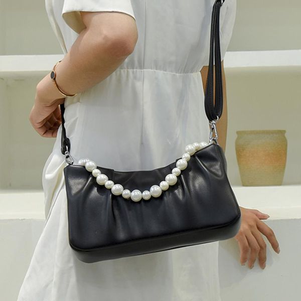 

evening bags designer soft leather pearl chain shoulder for women 2021 fashion trend handbags small square travel bag