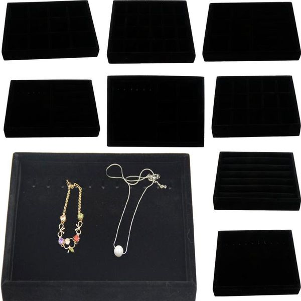 

jewelry pouches, bags black velvet drawer jewlery organizer tray display necklace earrings showcase multifunction case, Pink;blue