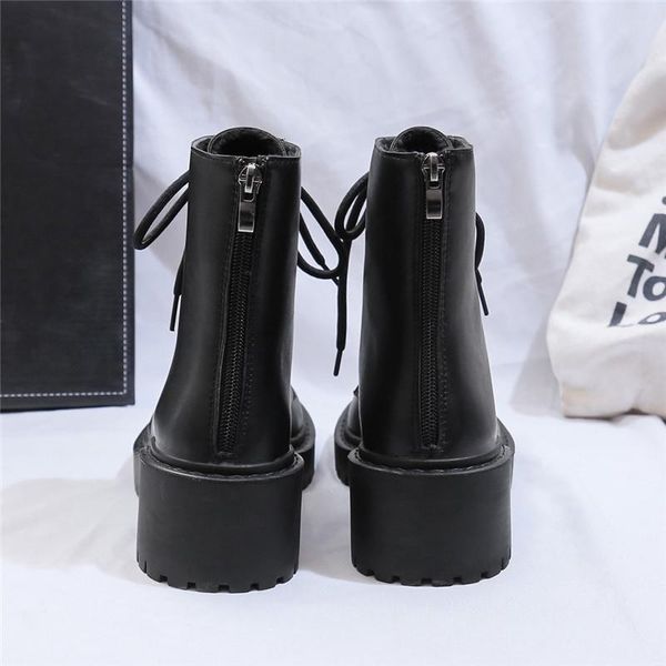 

boots fashion women autumn winter motorcycle ankle platform ladies black pu leather shoes long