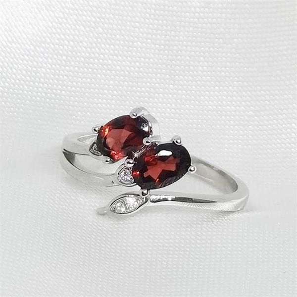 

store sale natural red garnet gemstone trendy ring for women real 925 sterling silver charm fine jewelry open size 211217, Slivery;golden