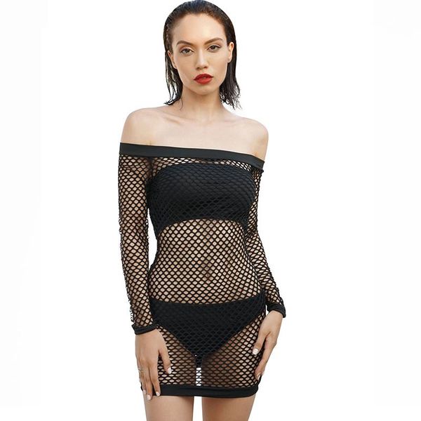 

women elastic fishnet dress mesh hollow out badydoll mini party clubwear sleepwear nightgown black/orange/white casual dresses, Black;gray