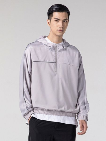

men zipper half placket hoodie r6nj#, Black