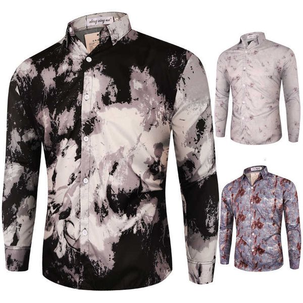 

men's casual shirts fashion floral print clothes all season fit long sleeve men shirt streetwear mens 9oji, White;black