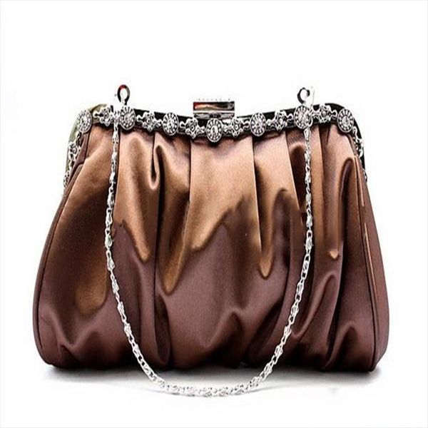 

brand women evening party bag shoulder silk diamonds female handbags socitlate chain pleated wedding bridal handbag wy63