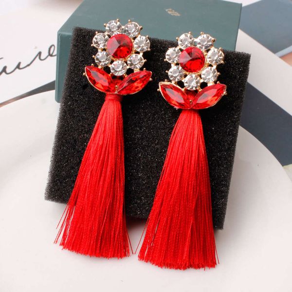 

exaggerated diamond inlaid alloy long tassel multicolor earrings for women, Black