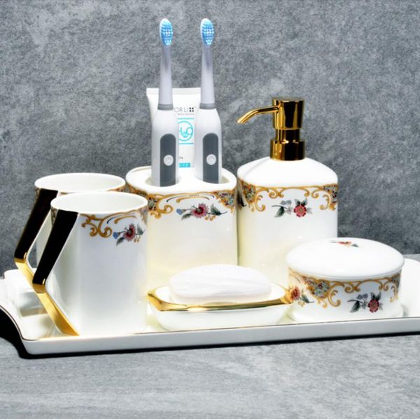 

bath accessory set luxury ornaments bathroom ceramic lotion bottle wash mouthwash cup produits de salle bain accessories ef50wy