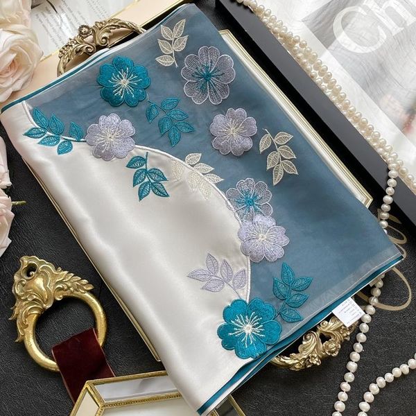 

ethnic clothing ink blue hangzhou silk grade embroidered scarf, Red