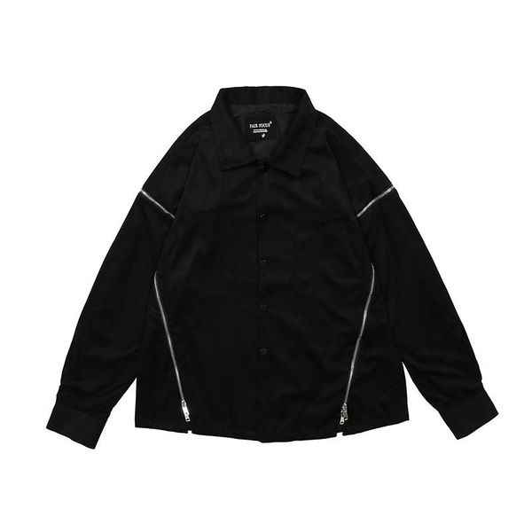 

men's jackets harajuku retro zipper decorate pockets suede mens high street lapel oversize loose autumn coat windbreaker casual, Black;brown