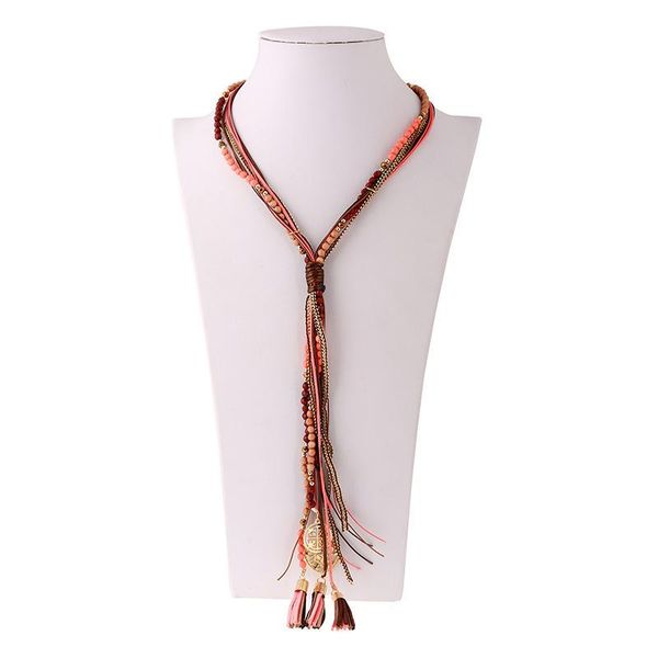 

chains exaggerated choker necklace bohemian long round bead tassel jewelry women's neck chain wholesale, Silver
