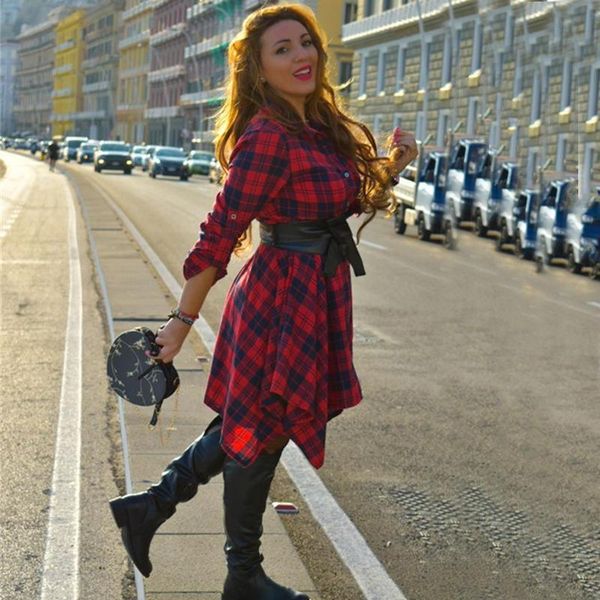 

casual dresses vintage autumn plaid dress french style long sleeve slim a line mini sashes party for women fashion clothes 2021, Black;gray