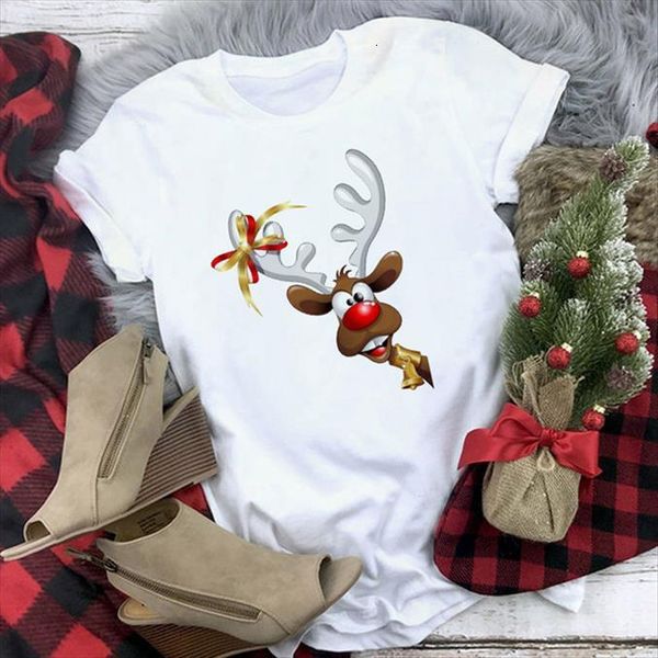 

suitable all seasons cute women reindeer christmas white harajuku short sleeve tee camisetas mujer