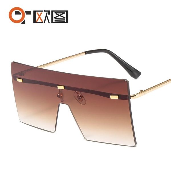 

fashion sunglasses frames frameless conjoined square large frame ocean color 8587, Black