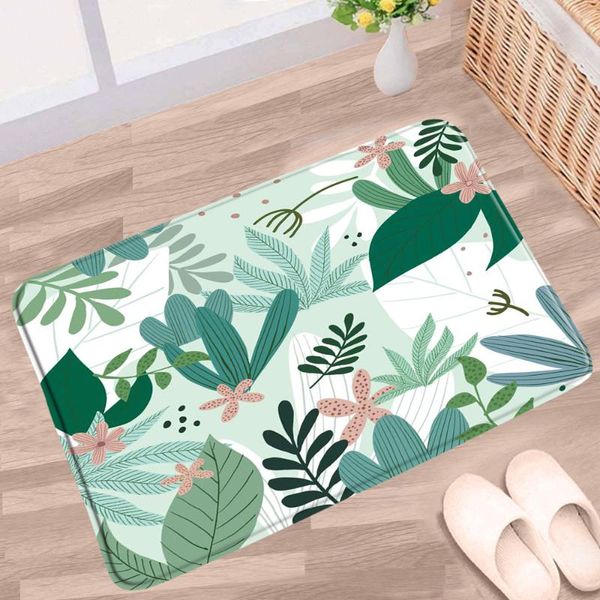

bath mats doormat green leaf bathroom mat floral plants monstera anti-slip rug flannel floor decorative kitchen doorway aisle carpets
