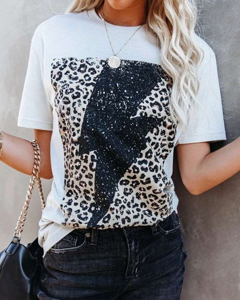 

2021 women's new flash graphic short sleeve round neck printed t-shirt, Black;gray