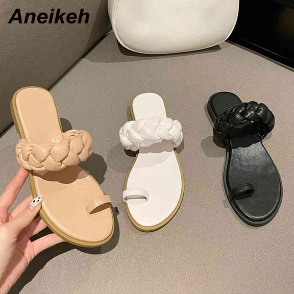

summer concise pu slip-on women outside slippers head peep toe pinch ladies shallow flat leisure shoes solid 35-40 210507, Black