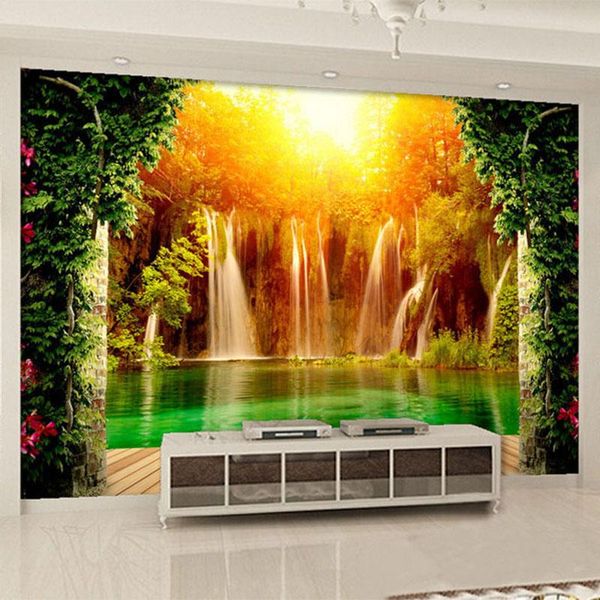 

wallpapers dropship 3d wallpaper waterfall forest nature landscape po mural classic backdrop wall decor papel de parede